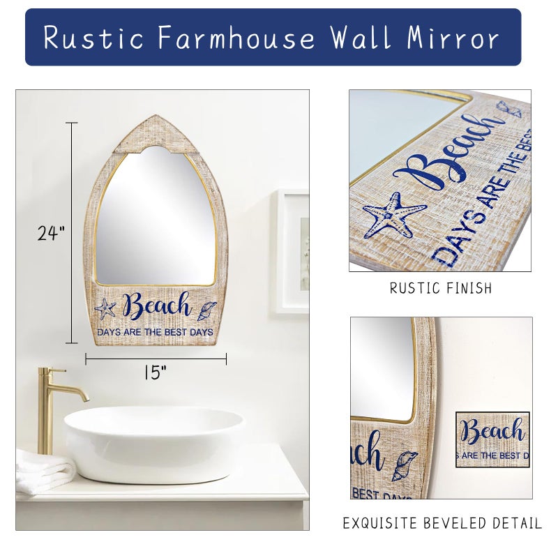 MACVAD Rustic Wood Framed Wall Mirror for Beach House, Decorative Wood Wall Mirror for Bathroom, Living Room, Beach Theme Bathroom Decor, Whitewashed 15 x 24 Inchs - Image 5